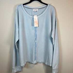New Directions Studio Women's Raw Seam Loop Pullover Light Blue Textured Size XL